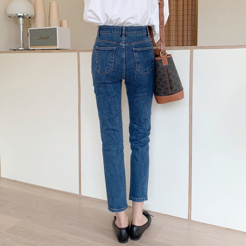 Dark blue French skinny skinny jeans for women 2022 summer, thin new style 9-inch pipe pants for petite women Item Picture