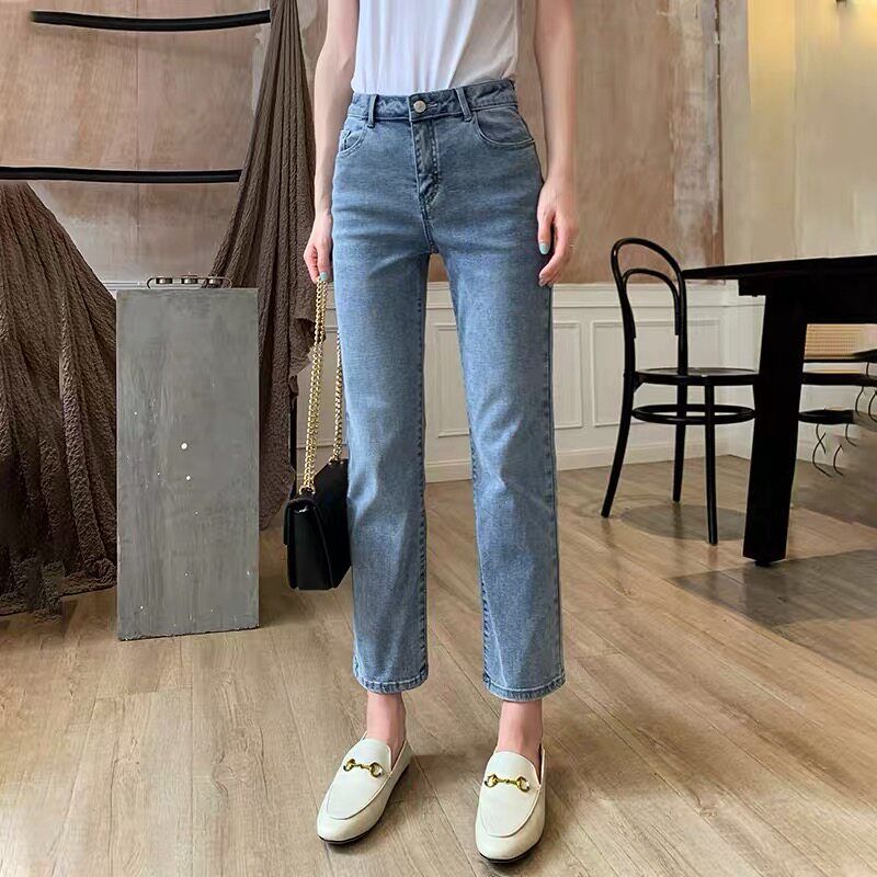 Straight-leg tobacco tube jeans for women 2022 summer, thin, new style, loose and slimming women's 9-inch petite pants details Picture