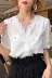 Ren hàng đầu Ren nữ trắng Ren leaky Clavicle V-cổ Openwork Western Tops Tính khí Áo sơ mi ngắn tay - Áo sơ mi chiffon ren