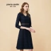 Đoạn tương tự quần áo phụ nữ Pierre Cardin trong trung tâm mua sắm màu xanh nước biển tay áo ba phần tư eo thắt lưng cổ chữ V Váy chữ A P84DL01N0 - A-Line Váy