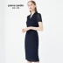 Pierre Cardin Womens Wear 2020 Trung tâm mua sắm Cùng một phong cách Màu xanh đậm Thắt lưng cổ chữ V Váy thời trang Khí chất A-line Váy Phụ nữ - A-Line Váy