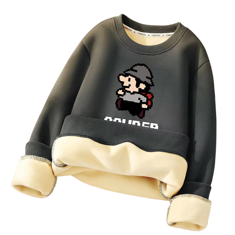 Fleece-lined Thickened Sweater Boys' One-piece Fleece Tire-raising Fleece Pullover Autumn and Winter New Fashionable Warm Children's Clothes