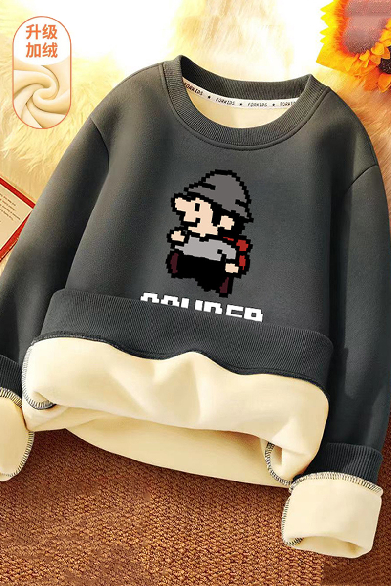 Fleece-lined Thickened Sweater Boys' One-piece Fleece Tire-raising Fleece Pullover Autumn and Winter New Fashionable Warm Children's Clothes