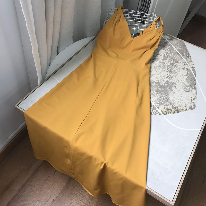 Yellow 1free shipping 2021 spring Fashion and leisure like a breath of fresh air camisole Dress female new pattern Korean version Women's wear C# 3PP