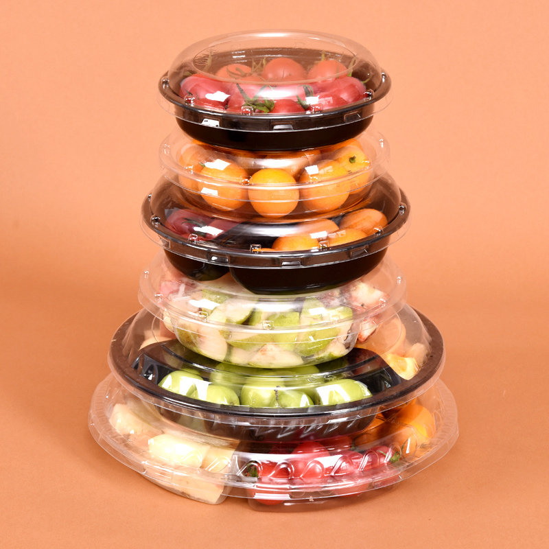 一次性透明水果盘分格果切三拼盘水果盒塑料保鲜打包盒沙拉包装盒