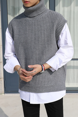 MRCYC Hàn Quốc phiên bản của cao cổ áo đan áo len nam lỏng đầu hoang dã side chia ngã ba trở lại twist dệt vest