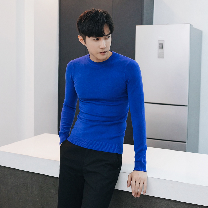 Blue [Round Collar]MRCYC man High collar sweater Korean version Self cultivation Condom Undershirt male tide Solid color Sweater