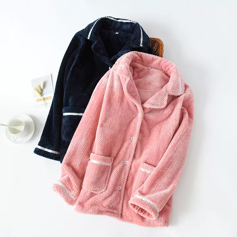 Những người yêu thích nhung nam áo khoác nữ một mảnh dày đồ ngủ mùa đông flannel flannel cộng với nhung san hô mùa thu đông - Pyjama