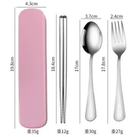 Ложка, вилка, палочки для еды, розовый комплект, 3 предмета