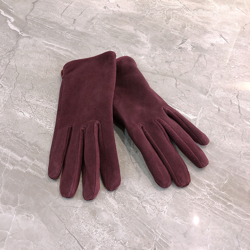 Twilight Purple Suede LiningPolychromatic Import Goat skin glove Lamb skin ma'am Plush keep warm Autumn and winter genuine leather glove black Thin drive a car