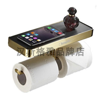 All Copper Gold Double Head Paper Towel Holder [Drilling]Hansgeya Tissue holder TOILET Shelf Wall hanging Toilet Toilet paper Mobile phone holder Roll stand No punching All copper