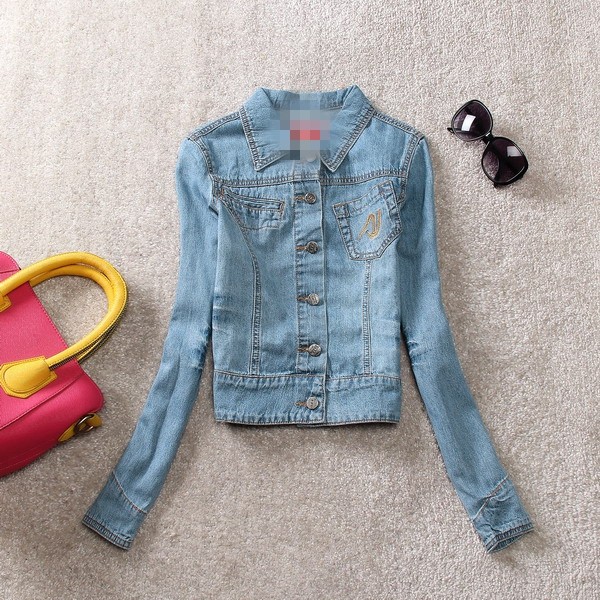 Hàn Quốc phiên bản của thời trang mùa xuân mới mỏng giảm béo hoang dã ngắn tay áo dài denim