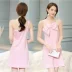 Váy ngắn ngọt ngào 2019 hè mới của phụ nữ nơ phiên bản Hàn Quốc của cổ áo xiên Một chiếc váy chữ váy không tay váy nữ - A-Line Váy