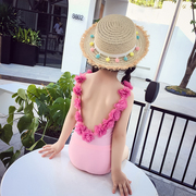Cô gái đồ bơi 2018 mùa hè trẻ em màu hồng ba chiều hoa dây một mảnh áo tắm cô gái kỳ nghỉ mặc bikini