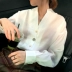Opensooda phiên bản Hàn Quốc của áo sơ mi trắng cổ chữ V lỏng lẻo của phụ nữ áo sơ mi có thiết kế rất thanh lịch - Áo sơ mi