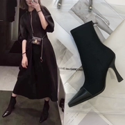 Phụ nữ Ý giày mùa thu và mùa đông 2018 mới dây kéo căng khởi động nhọn stiletto khởi động cao gót khởi động trong màu sắc