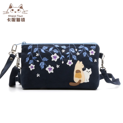 Qingcang Kine Cat Blossom Cat Cotton Chottch Hettkers Вышитый холст для ручной сумки