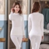 Qiu Yi Qiu Bà Modal Slim Đầm bộ đồ lót nhiệt mỏng Set mùa thu đông trung cổ áo len cotton - Phù hợp với nóng lên