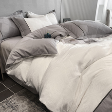 Вышивка Хунань 轻奢现代全棉a类水洗棉四件套高级感纯棉华夫格被套床单床上用品4