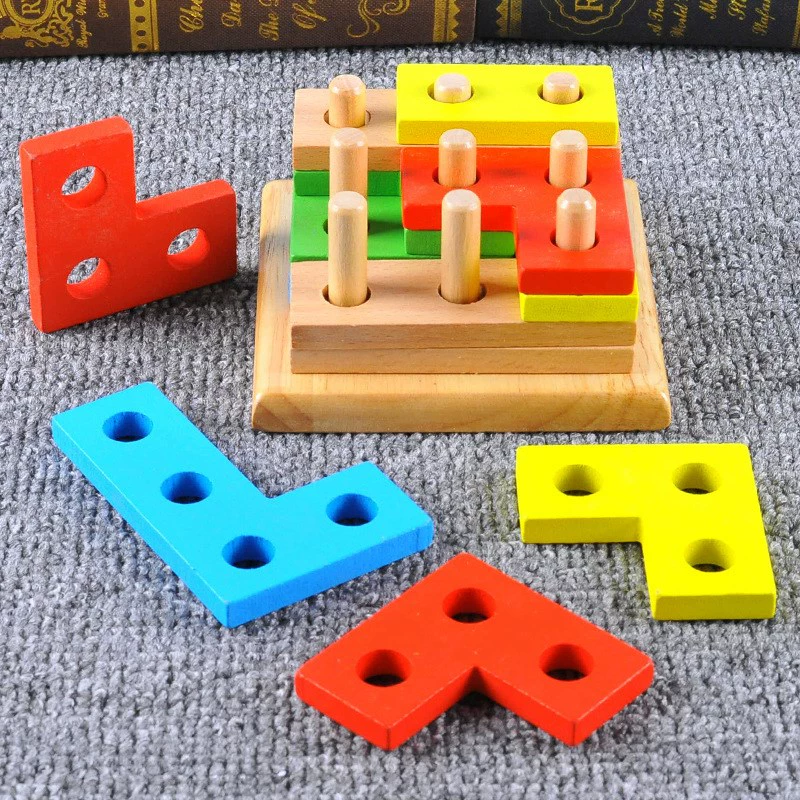 Hình dạng hình học trí tuệ phù hợp với việc tháo rời các khối xây dựng kết hợp bộ đồ chơi giáo dục sớm bằng gỗ cho trẻ em - Khối xây dựng