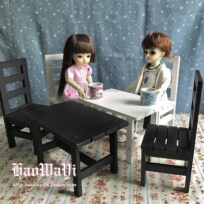 taobao agent BJD dolls with furniture tables and chairs set 2 chairs 1 tables of black and white pink pink blue 4 -color cabbage price 24 yuan a set