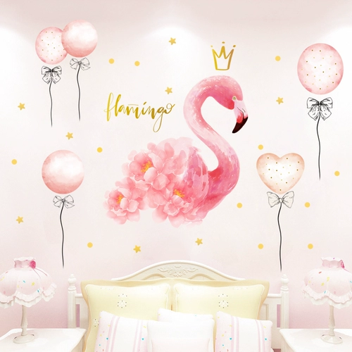 Макет для детской комнаты для принцессы, розовое украшение для кровати, наклейка на стену, фламинго
