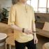 Phong cách trung quốc Tang phù hợp với tấm Hanfu khóa linen t-shirt nam mùa hè Trung Quốc cotton ngắn tay thanh niên nằm trang phục dân tộc