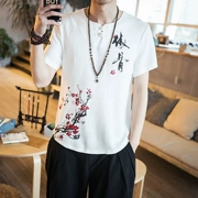 Trung quốc Tang phù hợp với Hanfu Trung Quốc phong cách của nam giới retro loose linen T-Shirt mùa hè trang phục dân tộc thanh niên cotton ngắn tay áo