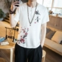 Trung quốc Tang phù hợp với Hanfu Trung Quốc phong cách của nam giới retro loose linen T-Shirt mùa hè trang phục dân tộc thanh niên cotton ngắn tay áo bộ đồ nam nữ