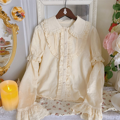 taobao agent The beautiful little little spring and autumn design sweet girl cute lolita foreign girl disassembled long -sleeved solid color shirt female