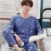 Bộ đồ ngủ cotton mùa xuân và mùa thu Hàn Quốc thoải mái cho nam dài tay Mùa hè dệt bằng vải lụa cotton nhân tạo Bộ đồ hai dây - Pyjama ao phong nam Pyjama