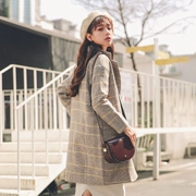 Áo khoác nữ Tartan phiên bản Hàn Quốc 2018 mùa đông mới phiên bản Hàn Quốc lỏng lẻo áo len dài mỏng