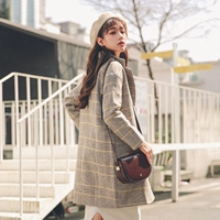 Áo khoác nữ Tartan phiên bản Hàn Quốc 2018 mùa đông mới phiên bản Hàn Quốc lỏng lẻo áo len dài mỏng áo khoác nữ hàn quốc