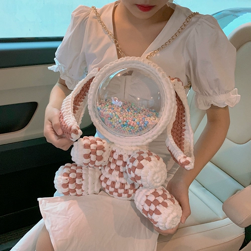 Вязаная сумка ручной работы, плетеный набор материалов, крючок для вязания, милый прозрачный кролик, рюкзак, DIY