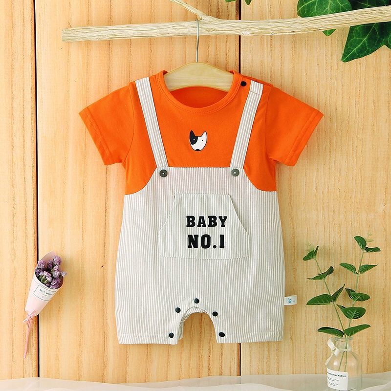 Strap Dog Short Sleeve [Orange]baby one-piece garment pure cotton summer newborn Long sleeve men and women baby Cartoon Ha Yi spring and autumn child clothes Climbing suit