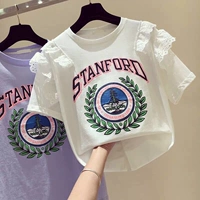 Хлопковая детская футболка, летняя одежда, белый топ, коллекция 2023, в западном стиле, в корейском стиле, короткий рукав, подходит для подростков
