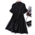 LT03347 Tahara-đặc biệt đơn cong cong eo nửa mở cổ áo vai bông đầm ~ váy đen váy đầm