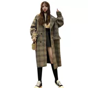Mùa thu và mùa đông Phụ nữ phiên bản Hàn Quốc của chiếc áo len dài kẻ sọc retro buông xõa Hepburn khoác ngoài đầu gối - Áo Hàn Quốc