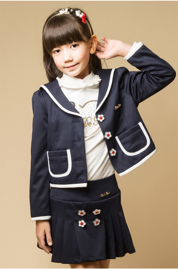 绿盒子童装摩登小姐女童 拼色翻领小西装 2014新品 儿童秋装