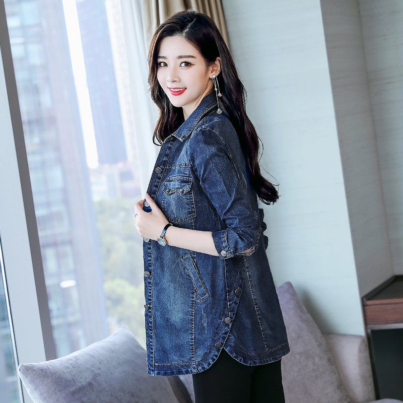 春装韩版宽松女中长款牛仔外套