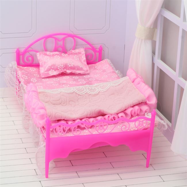 Barbie Set Princess Bed 30cm hoặc ít hơn Đồ chơi với Khăn trải giường Gối Quilts Hồng Series - Búp bê / Phụ kiện