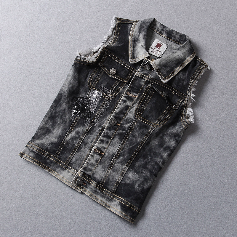 Giải tỏa vi khuyết xử lý vest denim trẻ em xuân thu phiên bản hàn quốc vest denim bé gái triều đại vest trẻ em - Áo ghi lê