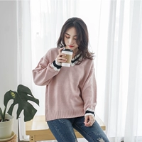 Hàn quốc phiên bản của ulzzang mùa thu và mùa đông cao đẳng phong cách màu rắn phù hợp với màu sắc V-Cổ lỏng hoang dã mỏng dài tay áo len của phụ nữ áo sơ mi ao khoac len dep