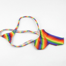 Трусы 印花男士囊袋丁字裤 jj套囊袋v字裤 弹力泳布彩虹条纹豹纹男t裤