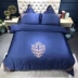 Bông 60 bông dài chủ yếu cotton thêu bốn mảnh màu tinh khiết đơn giản giường màu xanh tím giường - Bộ đồ giường bốn mảnh