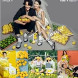 Фотостудия, свадебное платье, детский фотореквизит, имитация желтого и зеленого лимона, фрукты, ломтики арбуза, очки, желтое украшение, съемка