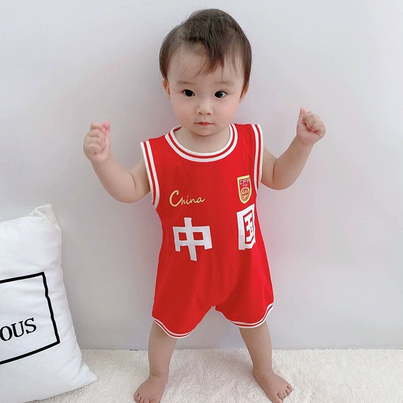 Quần áo trẻ em một mảnh Trung Quốc lớn màu đỏ trẻ sơ sinh không tay romper cotton lưới thể thao váy đỏ dễ thương - Áo liền quần