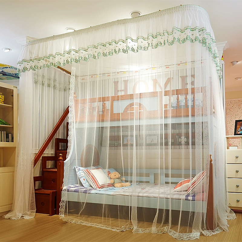 Giường trẻ em muỗi mã hóa giường trẻ em và giường tích hợp theo dõi trượt rèm đường sắt 1.5m1.2 khung kiểu công chúa - Lưới chống muỗi