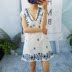 R10 V-cổ thêu ăn mặc của phụ nữ vai tay áo lỏng lẻo hoang dã Hàn Quốc bông ren mùa hè váy váy đầm