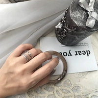 [Bạc] Suguang ~ 925 sterling bạc đơn giản đôi vòng tròn flash khoan sóng nhỏ vương miện mở nhẫn nữ nhẫn đá